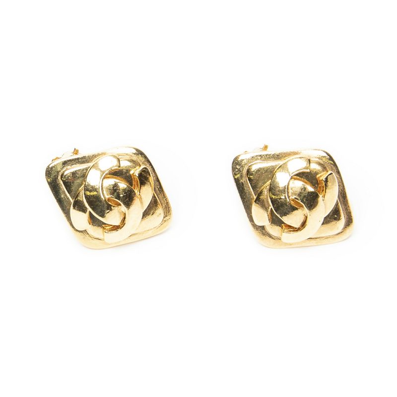 Chanel Cc Diamond Clip on Earrings Gold Plated