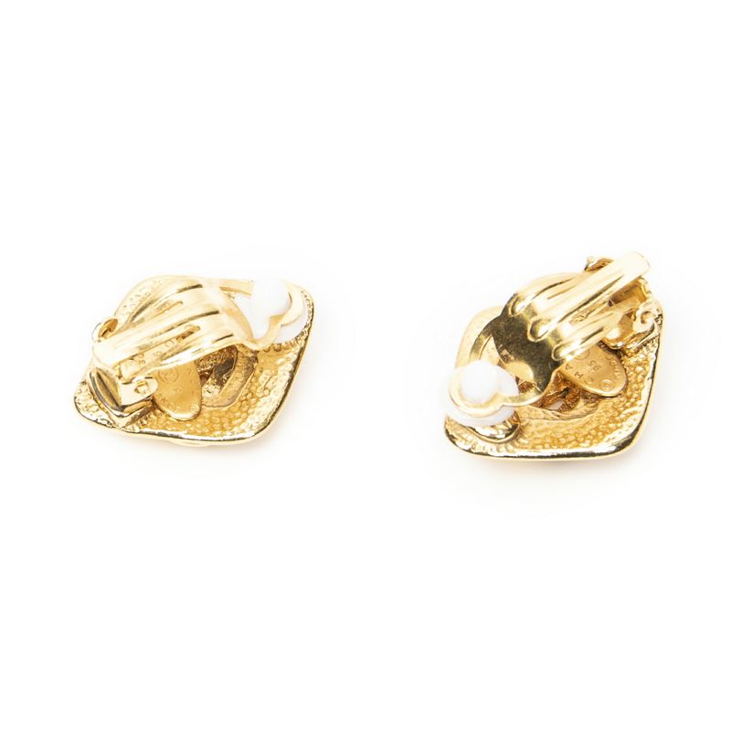 Chanel Cc Diamond Clip on Earrings Gold Plated