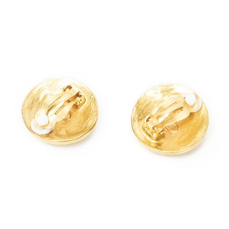 Chanel CC Logo Round Clip Type Earrings Gold Plated