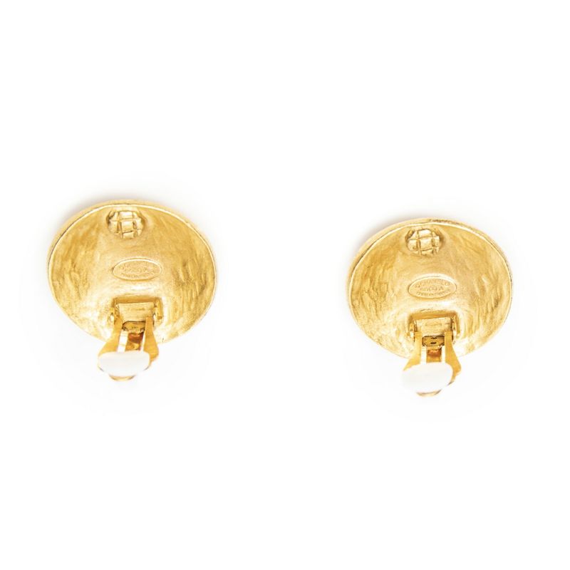 Chanel CC Logo Round Clip Type Earrings Gold Plated
