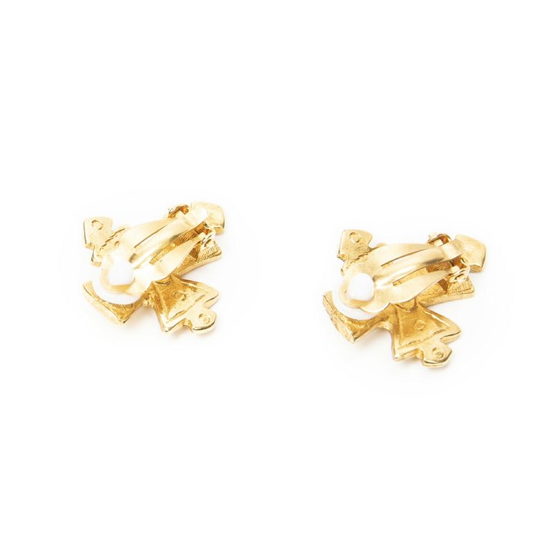 Chanel CC Logo Clip Type Earrings Gold Plated