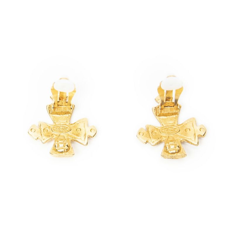 Chanel CC Logo Clip Type Earrings Gold Plated