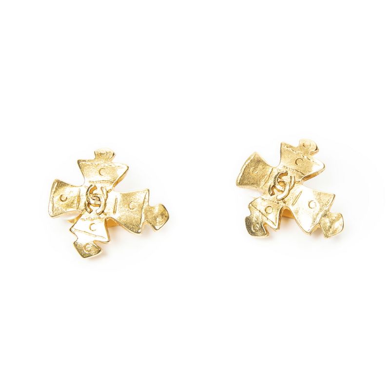 Chanel CC Logo Clip Type Earrings Gold Plated