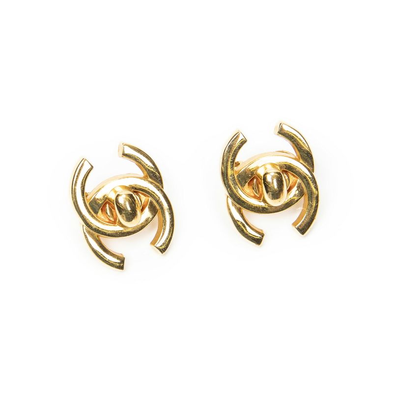 Chanel CC Turnlock Clip on Earrings Gold Plated