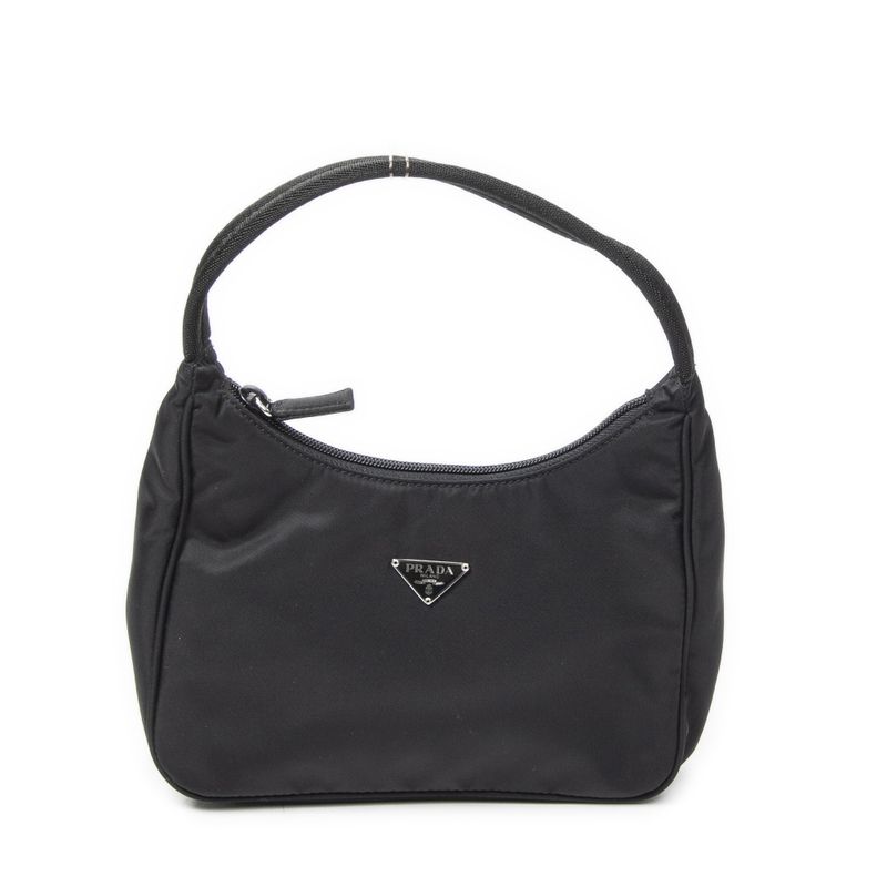 Prada Vintage Mini Zip Hobo Black Nylon Canvas