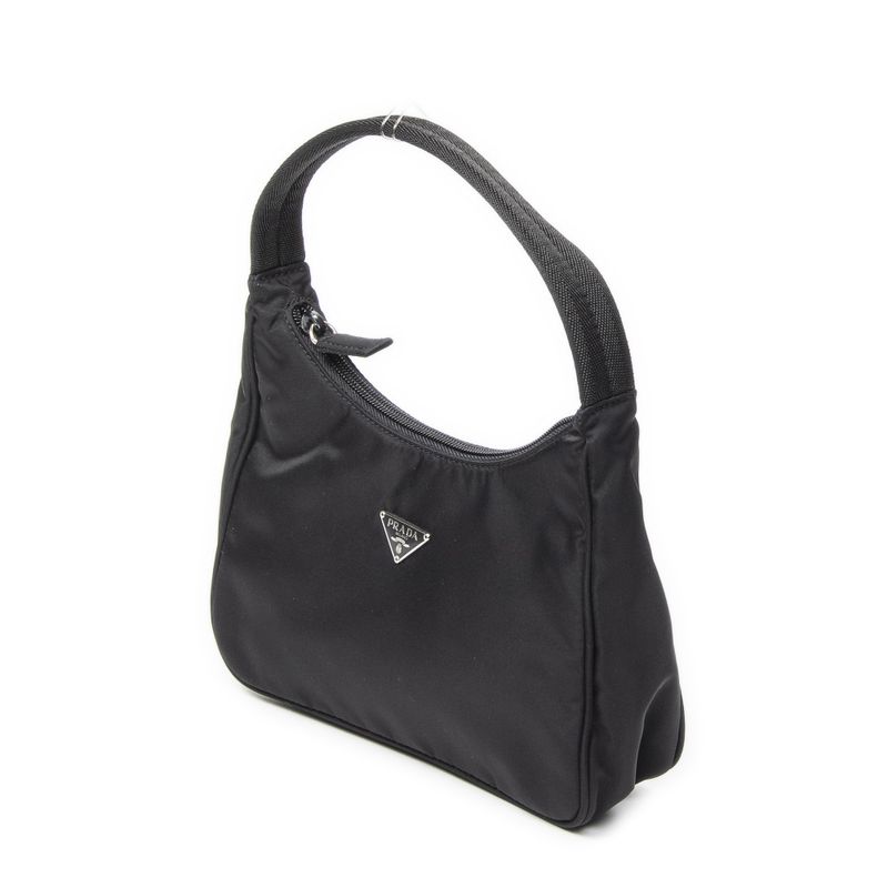 Prada Vintage Mini Zip Hobo Black Nylon Canvas