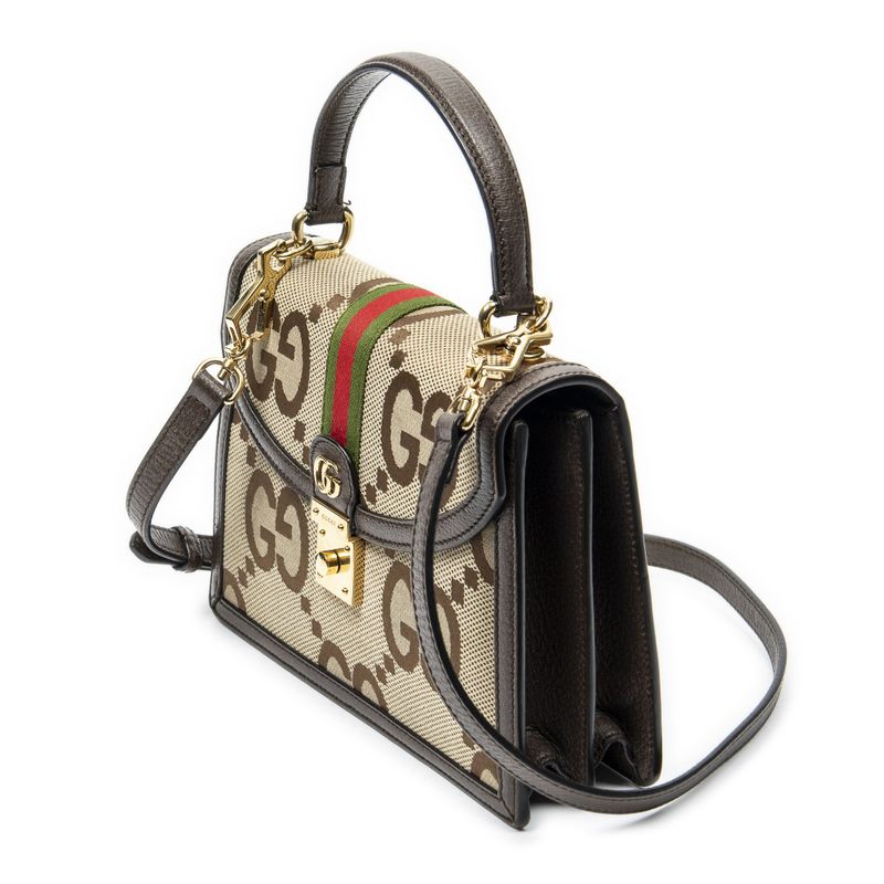Gucci Small Ophidia Top Handle Beige Brown Jumbo GG Canvas