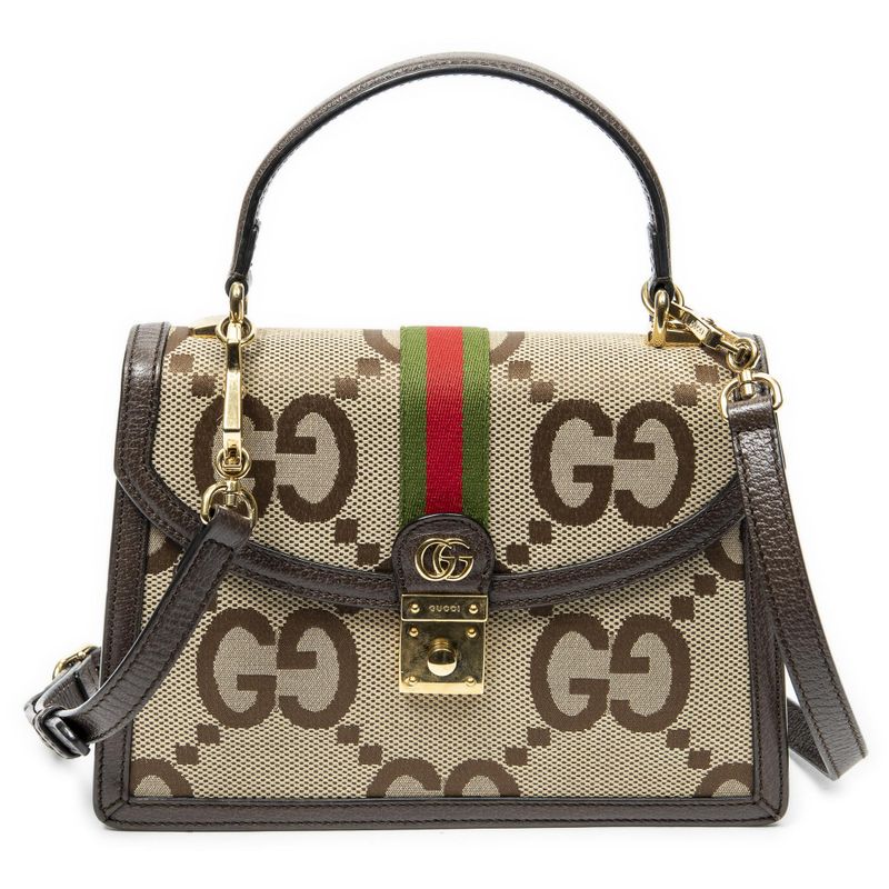 Gucci Small Ophidia Top Handle Beige Brown Jumbo GG Canvas