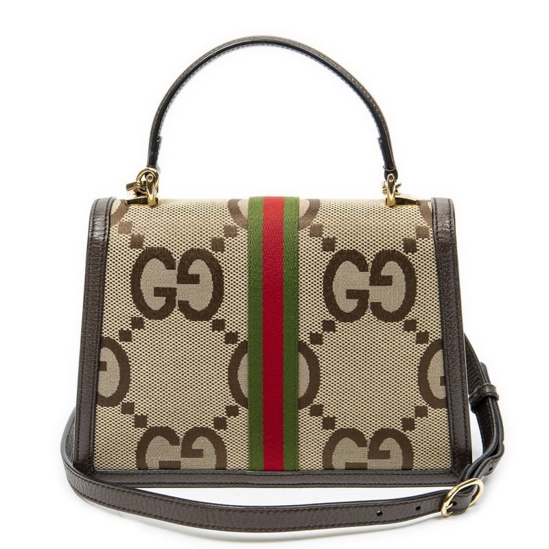 Gucci Small Ophidia Top Handle Beige Brown Jumbo GG Canvas