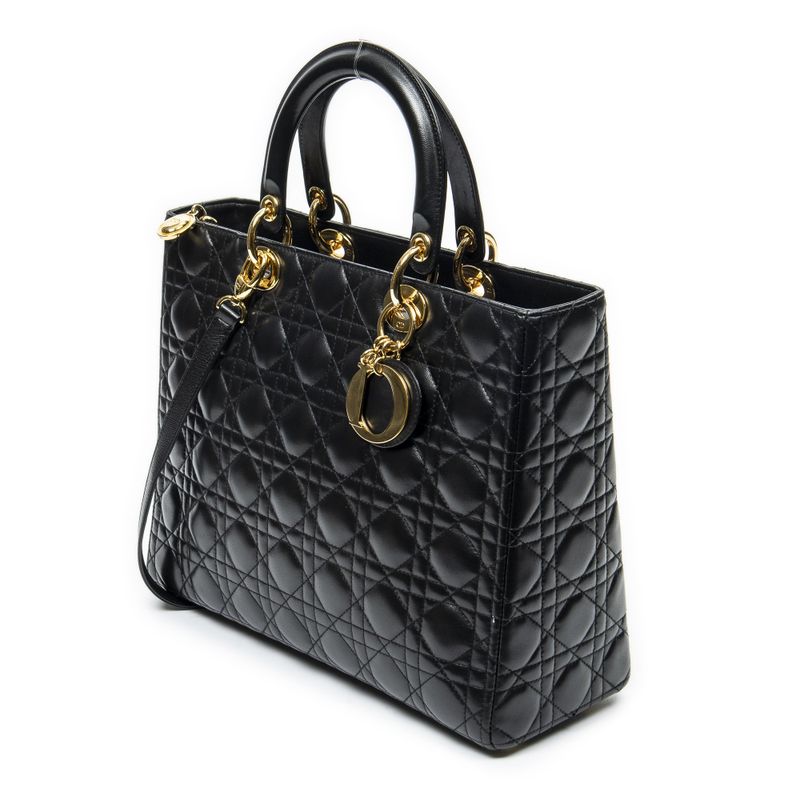 Dior Large Lady Dior Zip Black Cannage Lambskin Leather Handbag