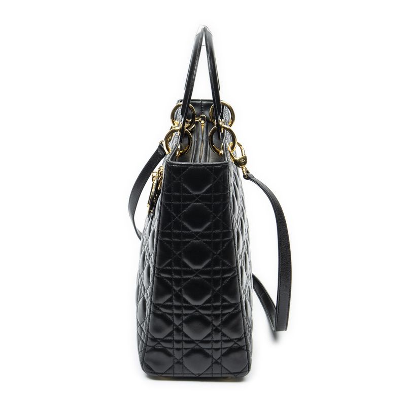 Dior Large Lady Dior Zip Black Cannage Lambskin Leather Handbag