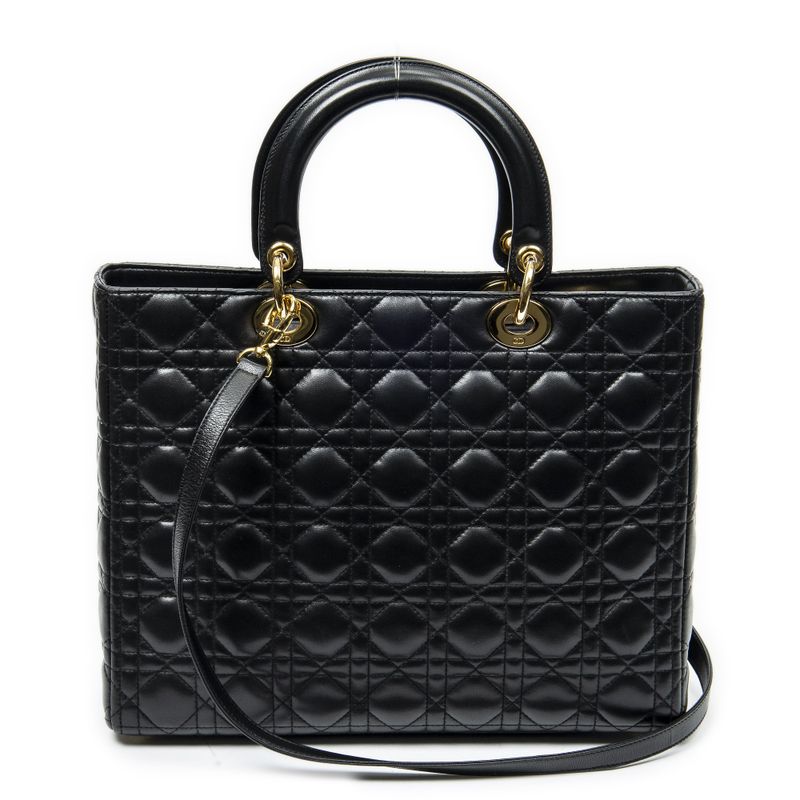 Dior Large Lady Dior Zip Black Cannage Lambskin Leather Handbag