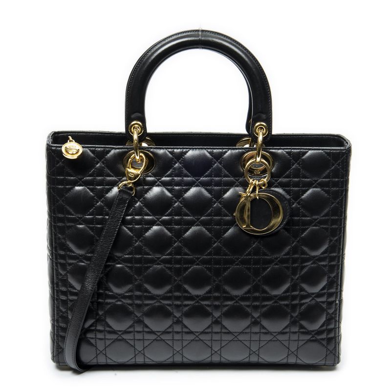 Dior Large Lady Dior Zip Black Cannage Lambskin Leather Handbag