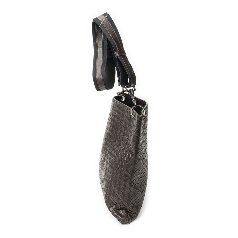 Bottega Veneta Flat Messenger Dark Brown Intrecciato Leather