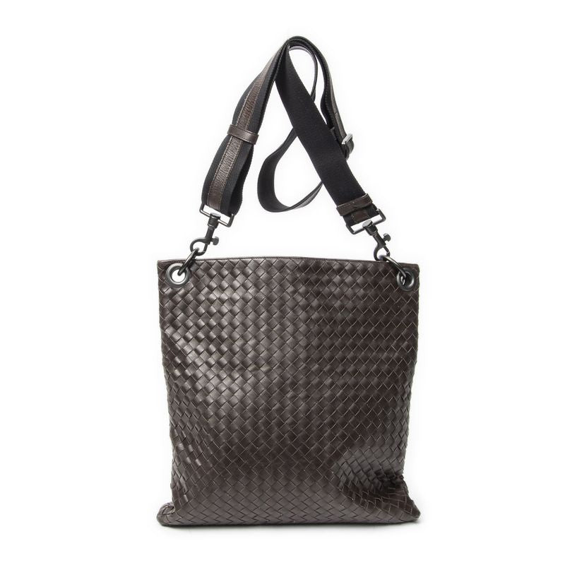 Bottega Veneta Flat Messenger Dark Brown Intrecciato Leather
