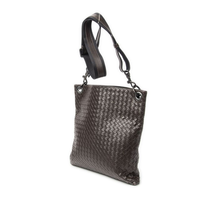 Bottega Veneta Flat Messenger Dark Brown Intrecciato Leather