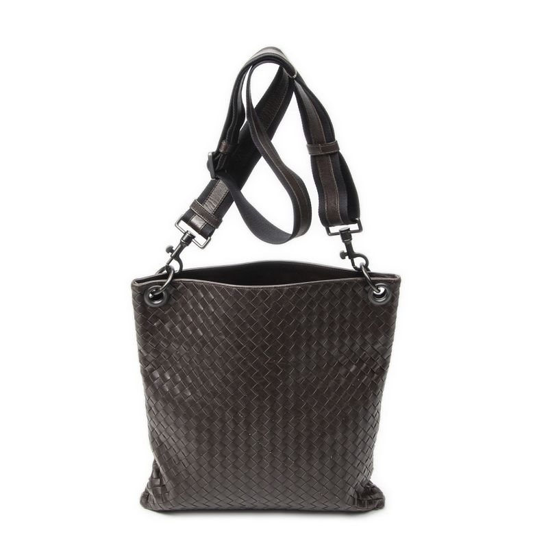 Bottega Veneta Flat Messenger Dark Brown Intrecciato Leather