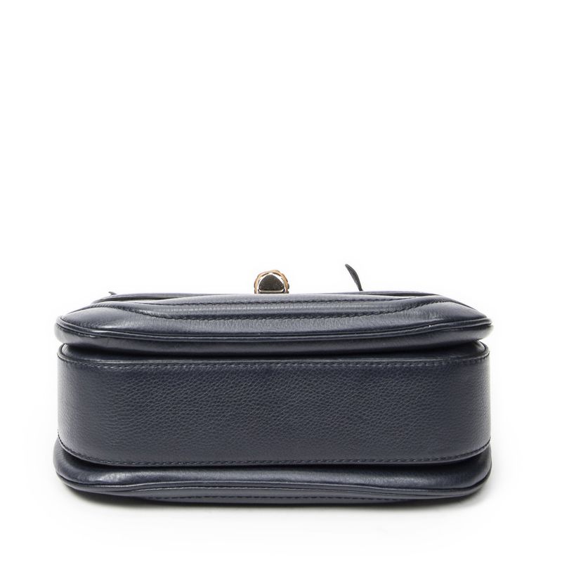 Gucci Midi Ambabu Top Handle Flap Navy Grain Calfskin Leather