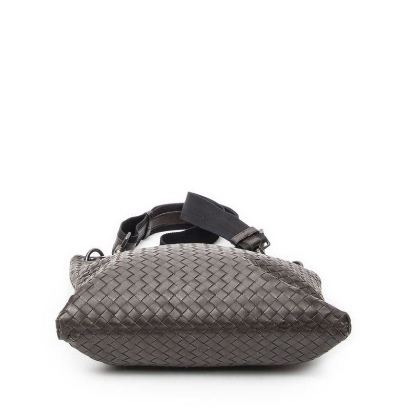 Bottega Veneta Flat Messenger Dark Brown Intrecciato Leather