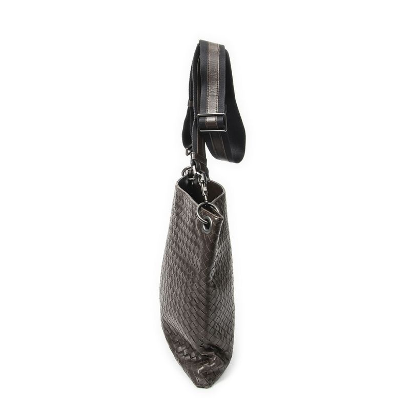 Bottega Veneta Flat Messenger Dark Brown Intrecciato Leather