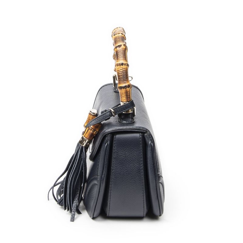 Gucci Midi Ambabu Top Handle Flap Navy Grain Calfskin Leather