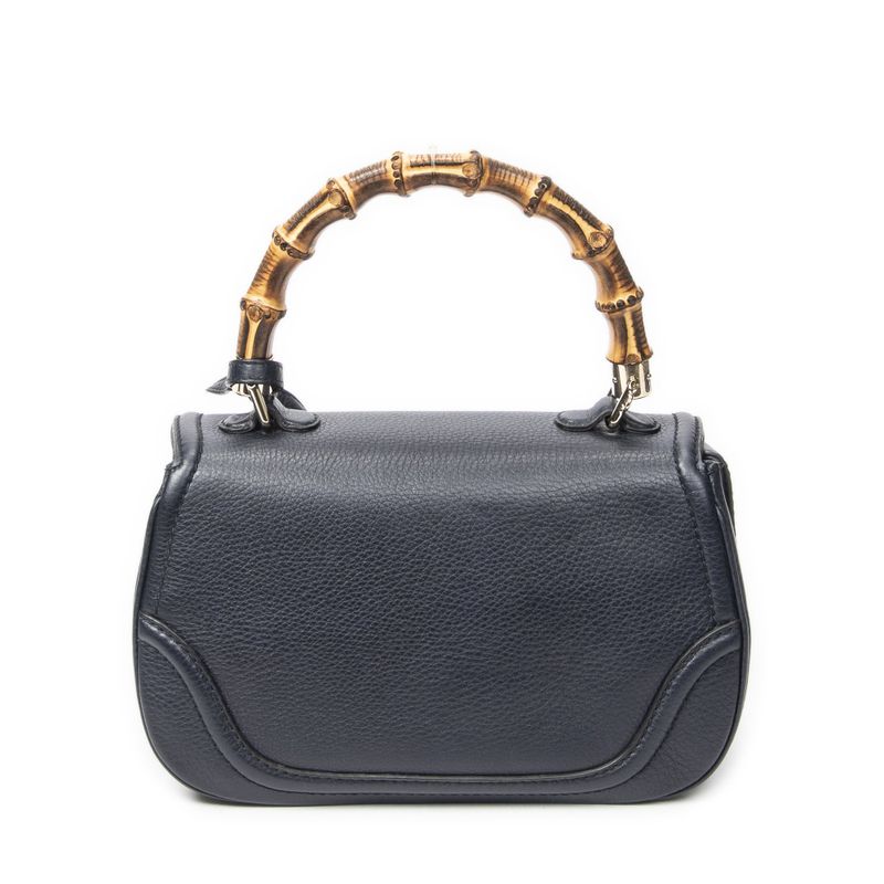Gucci Midi Ambabu Top Handle Flap Navy Grain Calfskin Leather