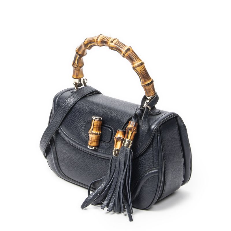 Gucci Midi Ambabu Top Handle Flap Navy Grain Calfskin Leather