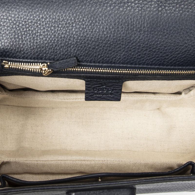 Gucci Midi Ambabu Top Handle Flap Navy Grain Calfskin Leather