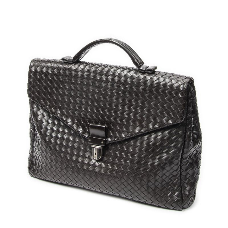 Bottega Veneta Briefcase Dark Brown Intrecciato Leather Shoulder Bag