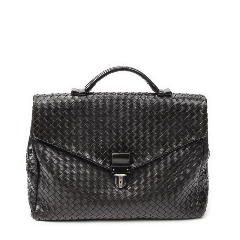 Bottega Veneta Briefcase Dark Brown Intrecciato Leather Shoulder Bag