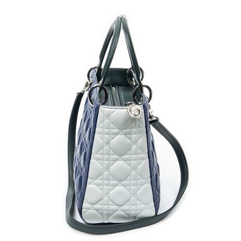 Dior Tricolor Lady Dior Zip Green Blue Ivory Cannaji Lambskin Leather Handbag