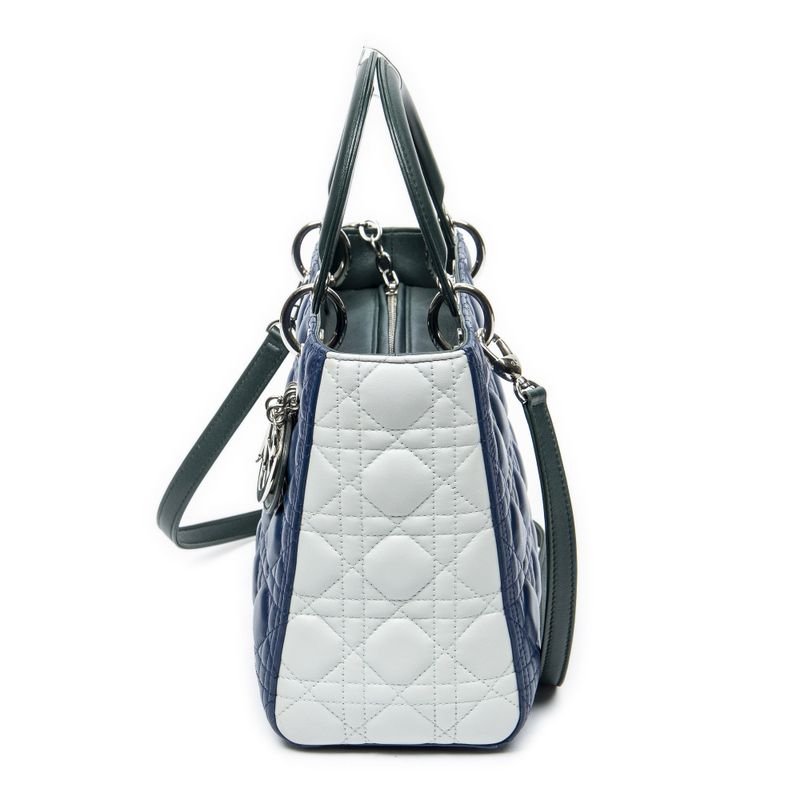 Dior Tricolor Lady Dior Zip Green Blue Ivory Cannaji Lambskin Leather Handbag