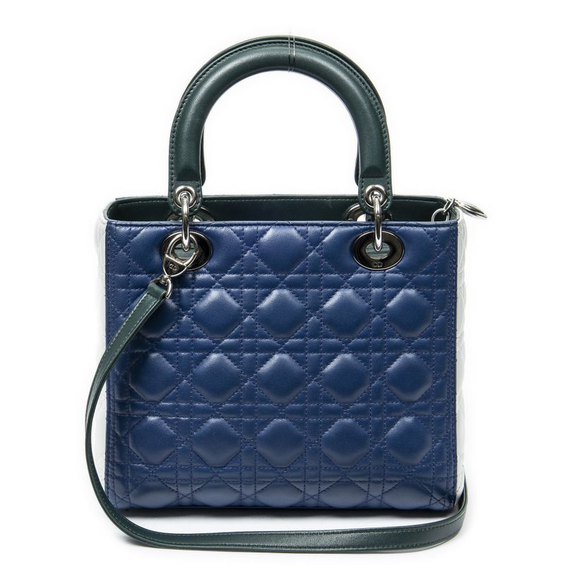 Dior Tricolor Lady Dior Zip Green Blue Ivory Cannaji Lambskin Leather Handbag
