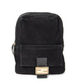 Fendi Baguette Logo Backpack Black Suede Leather
