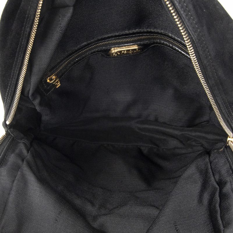 Fendi Baguette Logo Backpack Black Suede Leather