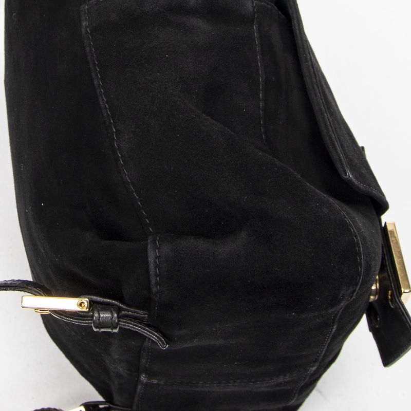 Fendi Baguette Logo Backpack Black Suede Leather