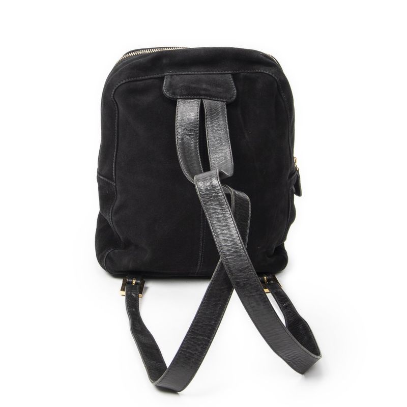 Fendi Baguette Logo Backpack Black Suede Leather