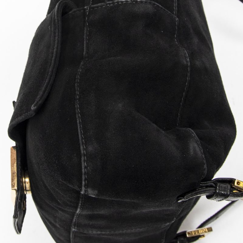Fendi Baguette Logo Backpack Black Suede Leather