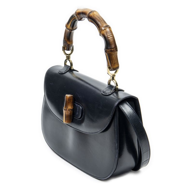 Gucci Midi Ambabu Top Handle Flap Navy Smooth Leather