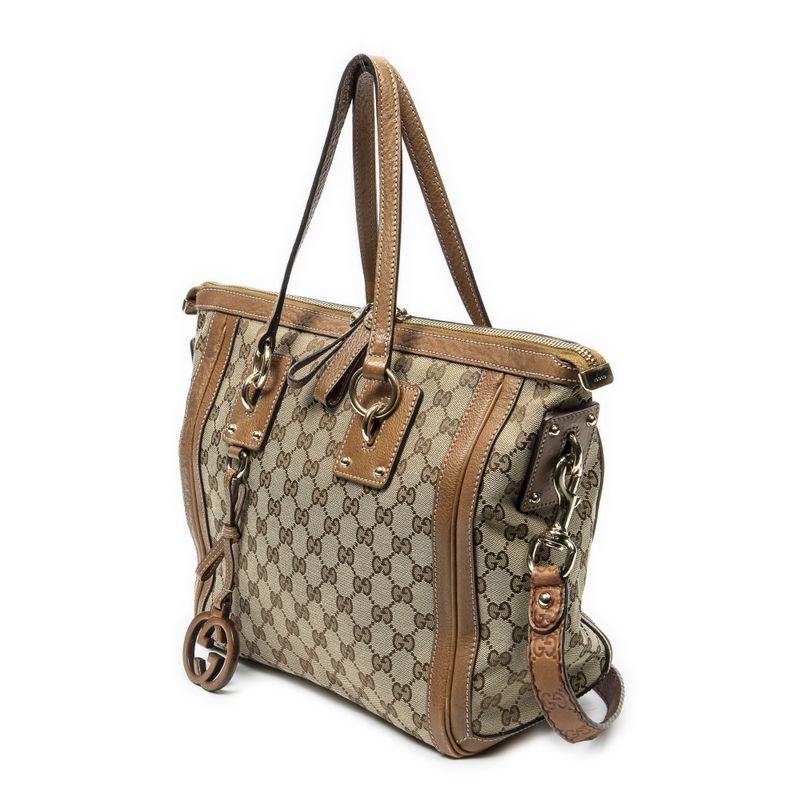 Gucci Midi Amgate Top Handle Beige Brown GG Canvas