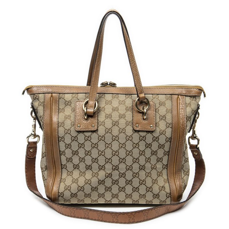 Gucci Midi Amgate Top Handle Beige Brown GG Canvas
