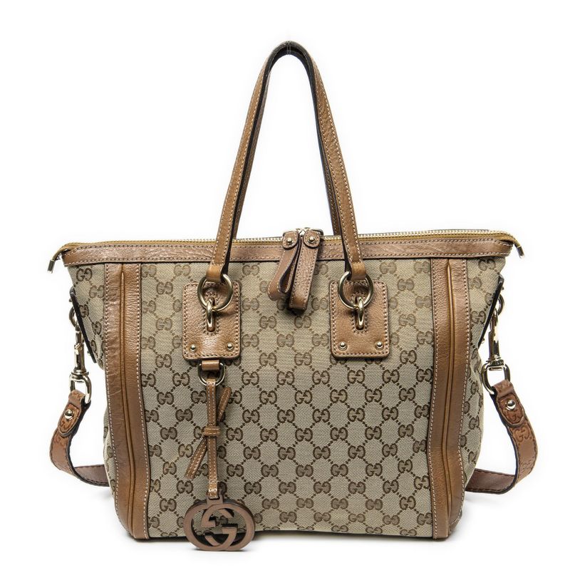 Gucci Midi Amgate Top Handle Beige Brown GG Canvas