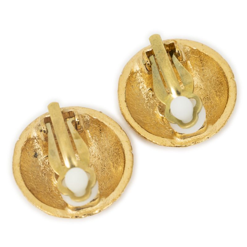 Chanel CC Logo Round Clip Type Earrings Gold Plated