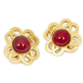Chanel CC Logo Clip Type Earrings Red Gold Plated