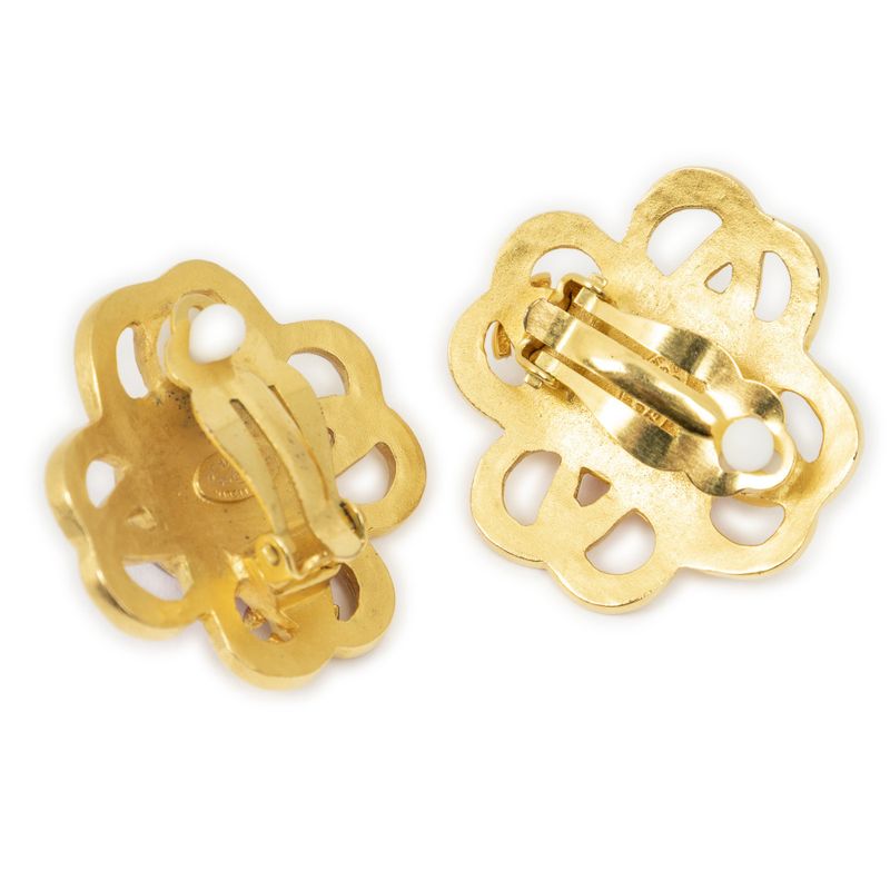 Chanel CC Logo Clip Type Earrings Red Gold Plated