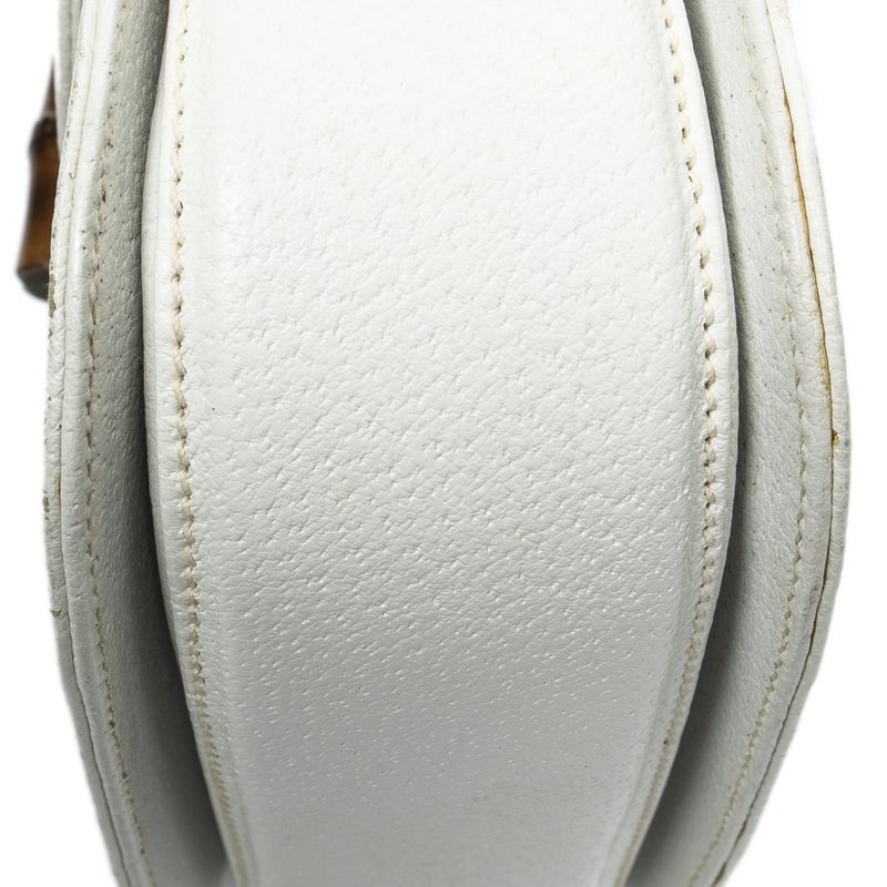 Gucci Small Bamboo Top Handle Flap White Grain Calfskin Leather