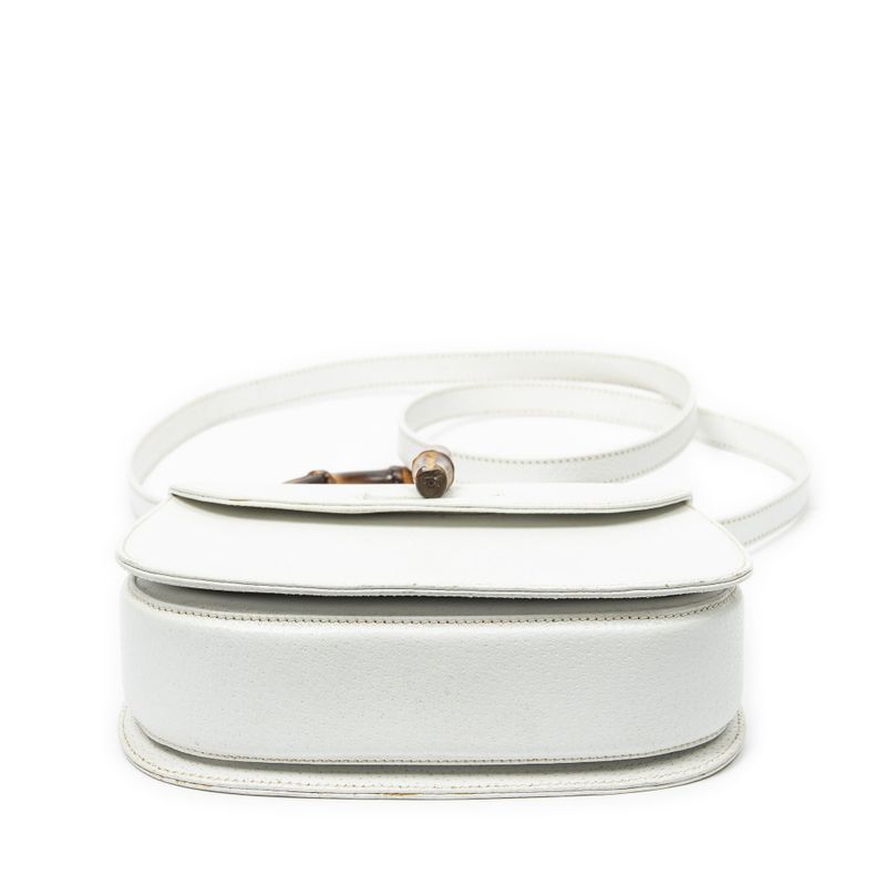 Gucci Small Bamboo Top Handle Flap White Grain Calfskin Leather