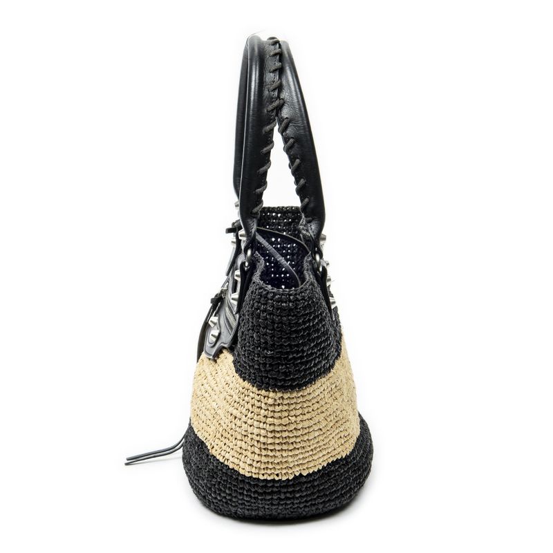 Balenciaga Pannier XS Basket Tote Black Woven Raffia Canvas
