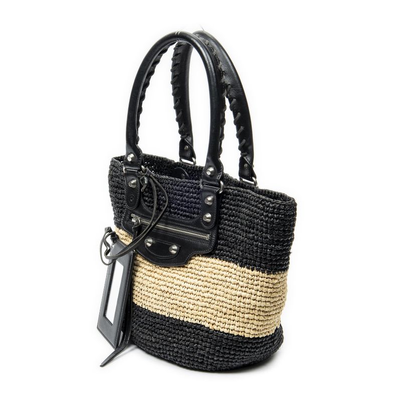 Balenciaga Pannier XS Basket Tote Black Woven Raffia Canvas