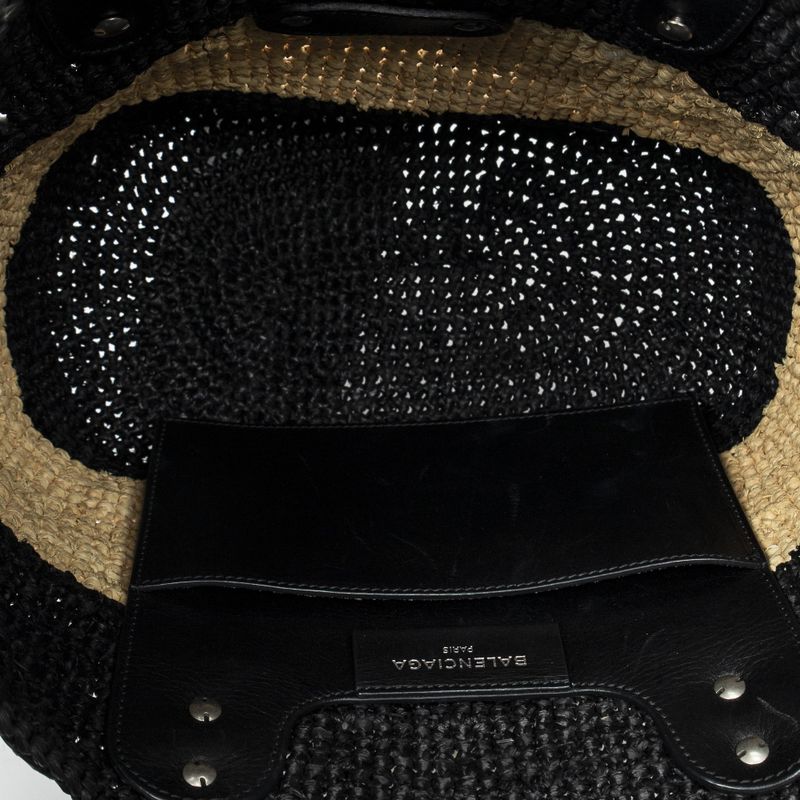 Balenciaga Pannier XS Basket Tote Black Woven Raffia Canvas
